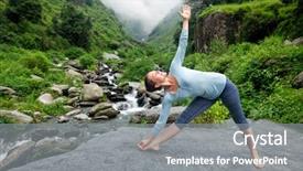  Presentation with waterfall woman - Slide deck with woman doing ashtanga vinyasa yoga background and a gray colored foreground