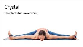 Presentation with forward - Presentation featuring woman doing ashtanga vinyasa yoga asana upavistha konasana - wide angle seated forward bend isolated on white background background and a white colored foreground
