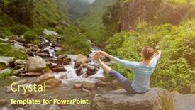  Presentation with waterfall woman - PPT layouts with woman doing ashtanga vinyasa yoga asana upavistha konasana outdoors at tropical waterfall background and a tawny brown colored foreground