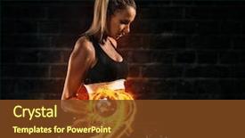  Presentation with hard work - PPT layouts enhanced with woman doing bodybuilding holding fire background and a tawny brown colored foreground