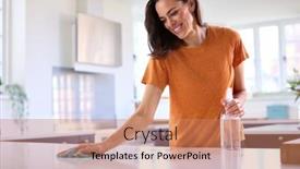  Presentation with spray - Slides enhanced with woman-doing-chores-in-kitchen background and a coral colored foreground