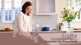  Presentation with loading - Theme consisting of woman-doing-chores-loading-dishwasher background and a coral colored foreground
