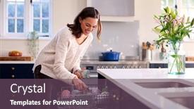  Presentation with loading - Slide set consisting of woman-doing-chores-loading-dishwasher background and a violet colored foreground