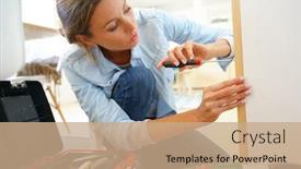  Presentation with diy - Cool new slide deck with woman-doing-diy-work backdrop and a coral colored foreground