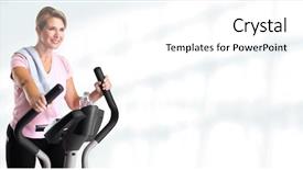  Presentation with exercise trainer - Presentation featuring woman doing exercise on elliptical background and a white colored foreground