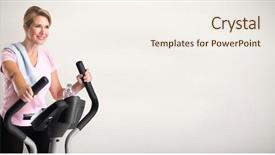  Presentation with exercise trainer - Amazing slide deck having woman doing exercise on elliptical backdrop and a sky blue colored foreground