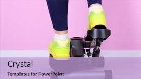  Presentation with exercise - Beautiful slide set featuring woman doing exercise on stepper close-up on legs backdrop and a light blue colored foreground