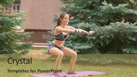  Presentation with exercise kids kid doing fitness - Presentation theme featuring woman doing exercise with dumb background and a yellow colored foreground