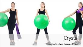  Presentation with exercises - PPT theme having woman doing exercises with fitball background and a  colored foreground