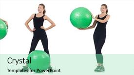  Presentation with exercise kids kid doing fitness - Cool new PPT theme with woman doing exercises with fitball backdrop and a  colored foreground