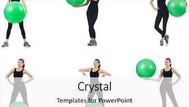  Presentation with exercises - Colorful PPT layouts enhanced with woman doing exercises with fitball backdrop and a  colored foreground
