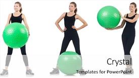  Presentation with exercises - Slide deck consisting of woman doing exercises with fitball background and a  colored foreground