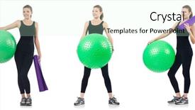  Presentation with exercises - Beautiful slide deck featuring woman doing exercises with fitball backdrop and a  colored foreground
