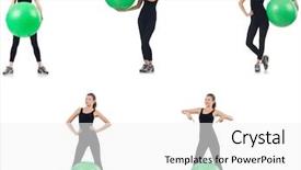  Presentation with exercises - Amazing slide deck having woman doing exercises with fitball backdrop and a white colored foreground