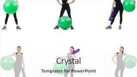  Presentation with exercise kids kid doing fitness - PPT theme consisting of woman doing exercises with fitball background and a  colored foreground
