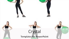  Presentation with exercises - Beautiful slide deck featuring woman doing exercises with fitball backdrop and a white colored foreground