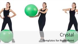  Presentation with exercises - Audience pleasing slide deck consisting of woman doing exercises with fitball backdrop and a white colored foreground