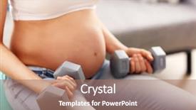  Presentation with dumbell - PPT layouts enhanced with woman doing exersice with dumbell background and a coral colored foreground