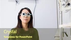  Presentation with eye cataract - Slide set enhanced with woman doing eye test background and a tawny brown colored foreground