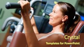  Presentation with training - Colorful presentation theme enhanced with woman doing fitness training backdrop and a tawny brown colored foreground