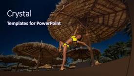  Presentation with exercise kids kid doing fitness - Slides consisting of woman-doing-flagpole-exercise background and a navy blue colored foreground