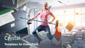  Presentation with cleaning - Colorful theme enhanced with woman-doing-funny-cleaning-mixed backdrop and a ocean colored foreground