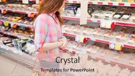  Presentation with grocery - Cool new PPT theme with  woman doing grocery shopping shopping basket supermarket backdrop and a lemonade colored foreground