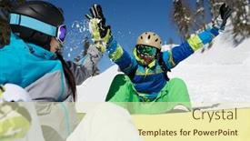  Presentation with snowboard - Colorful theme enhanced with woman-doing-handshake-with-happy backdrop and a soft green colored foreground