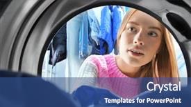  Presentation with laundromat - Colorful slide set enhanced with woman doing laundry in laundromat backdrop and a  colored foreground