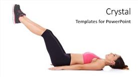  Presentation with abdominal - Presentation with woman doing leg lifts to strengthen her abdominal muscles while lying on the floor working out studio portrait over white background and a white colored foreground