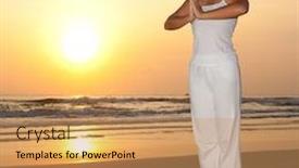  Presentation with morning sunrise - Amazing presentation theme having woman doing morning exercises at sunrise time near the ocean backdrop and a coral colored foreground