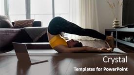  Presentation with home health care - Audience pleasing slide deck consisting of woman-doing-online-yoga backdrop and a tawny brown colored foreground