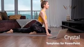  Presentation with video conference - Audience pleasing presentation theme consisting of woman-doing-online-yoga backdrop and a violet colored foreground