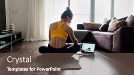  Presentation with video conference - Beautiful PPT layouts featuring woman-doing-online-yoga backdrop and a tawny brown colored foreground