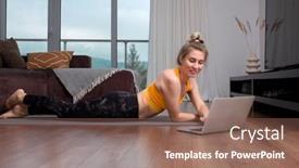  Presentation with video conference - PPT theme enhanced with woman-doing-online-yoga background and a violet colored foreground