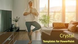  Presentation with home health care - Slide set featuring woman-doing-online-yoga background and a tawny brown colored foreground