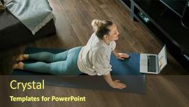  Presentation with home health care - Presentation theme with woman-doing-online-yoga background and a tawny brown colored foreground