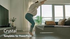  Presentation with home health care - Presentation design featuring woman-doing-online-yoga background and a gray colored foreground