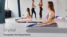  Presentation with pilates - Slide deck with woman-doing-pilates-workout background and a light gray colored foreground