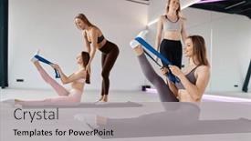  Presentation with pilates - PPT theme with woman-doing-pilates-workout background and a light gray colored foreground