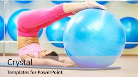  Presentation with pilates - PPT layouts enhanced with woman doing power exercises with fitness ball during pilates in sport club background and a lemonade colored foreground