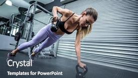  Presentation with woman pushing shopping trolley - PPT theme featuring woman doing pushups while pull background and a ocean colored foreground