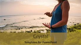  Presentation with qigong - PPT theme enhanced with woman-doing-qigong-on-beach background and a gold colored foreground
