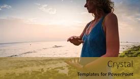  Presentation with qigong - Presentation theme with woman-doing-qigong-on-beach background and a gold colored foreground