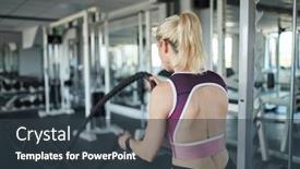  Presentation with endurance - Cool new PPT layouts with woman doing ropetraining trains strength endurance and fitness at the fitness center backdrop and a tawny brown colored foreground