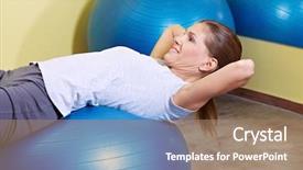  Presentation with gym ball - Cool new PPT layouts with woman doing sit-ups on gym ball in fitness center backdrop and a coral colored foreground