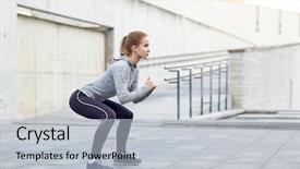  Presentation with outdoors - Beautiful presentation theme featuring woman doing squats and exercising outdoors backdrop and a light blue colored foreground