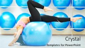  Presentation with pilates - Audience pleasing theme consisting of woman doing stretching on fitness ball during pilates exercises in sport club backdrop and a light blue colored foreground