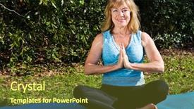  Presentation with environment health safety quality text - Audience pleasing presentation theme consisting of woman doing the lotus pose backdrop and a tawny brown colored foreground