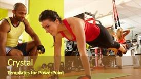  Presentation with personal training - PPT theme having woman doing trx suspension training background and a tawny brown colored foreground